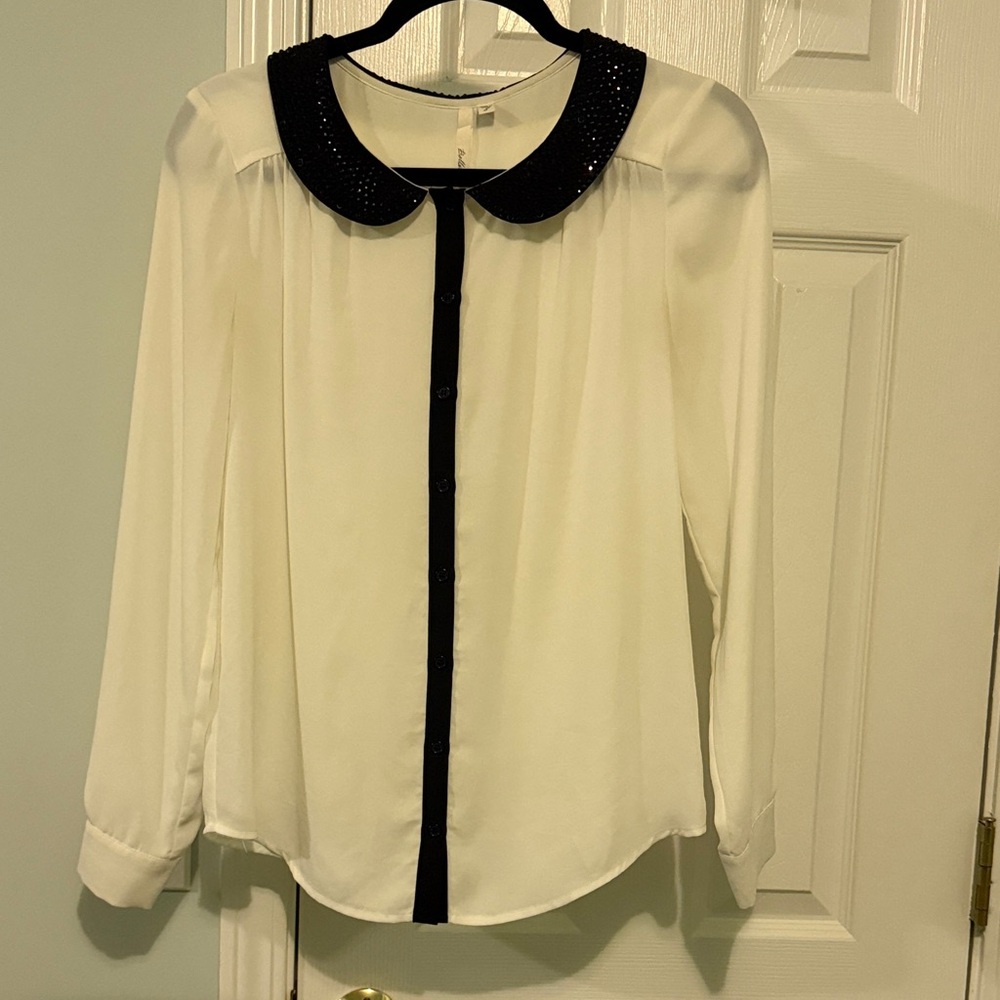 Bellatrix Ivory Blouse with Midnight Accents